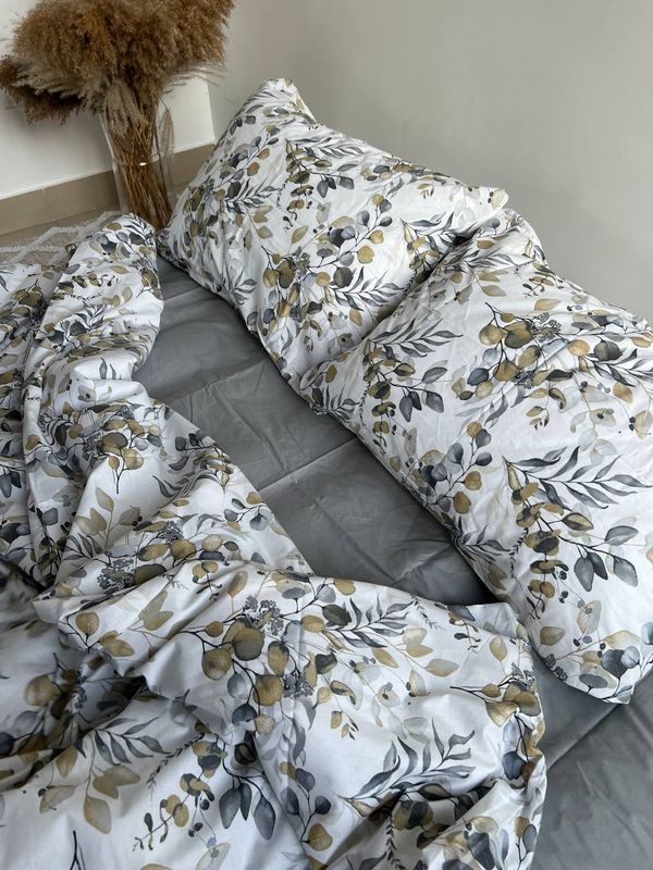 Постільна білизна Bedclozzzes ранфорс Осінній букет з сірим однотонним (№6495+54) євро