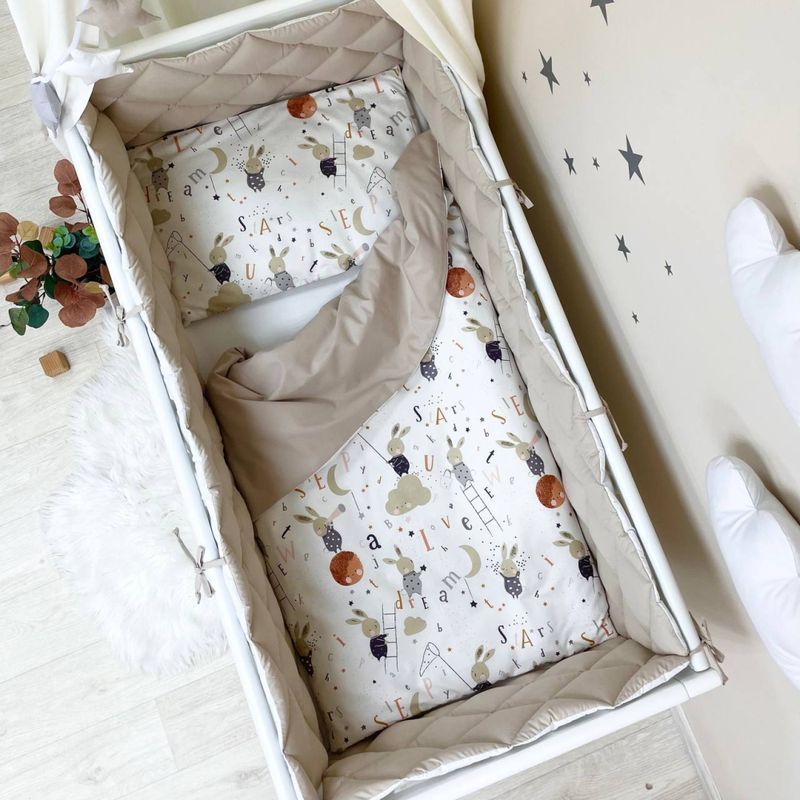 Комплект постільної білизни Маленька Соня Baby Mix Зайці на драбинці бежевий для новонароджених