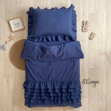 Комплект постельного белья Маленькая Соня вареный хлопок с рюшем синий ясли