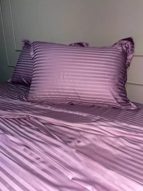 Постільна білизна MLS сатин страйп Delux темно-рожевий двоспальний
