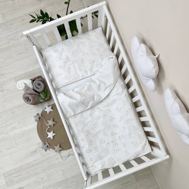Комплект постельного белья Маленькая Соня Baby Mix Зайчики бежевые на белом для новорожденных