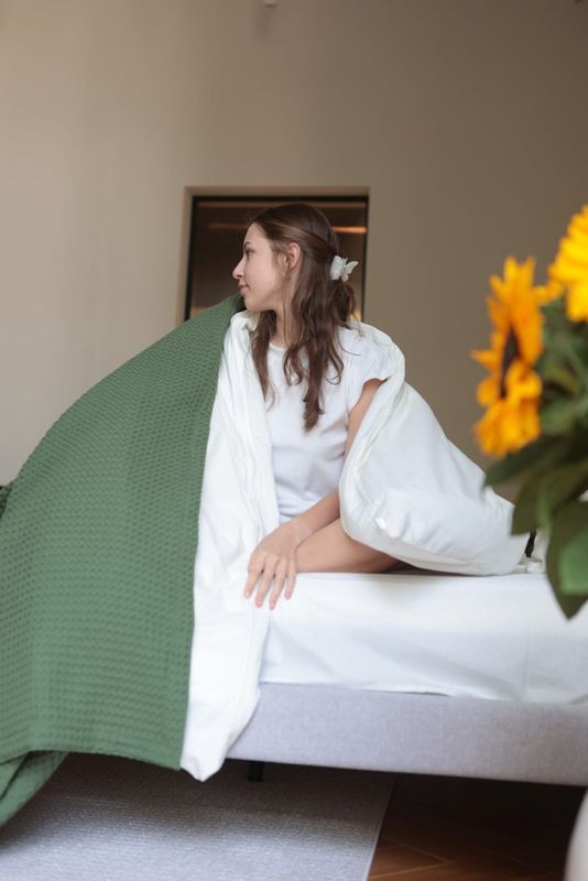 Хлопковое покрывало Bedclozzzes &laquo;греческая вафля&raquo; изумрудное 180x220 см