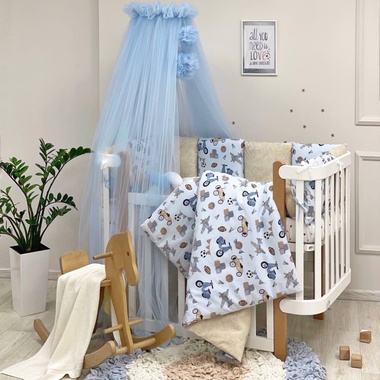 Комплект постільної білизни Маленька Соня Happy night Ретро-машинки блакитні для новонароджених