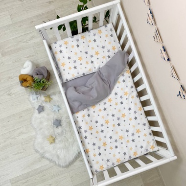 Комплект постельного белья Маленькая Соня фланель Старс серо-желтый для новорожденных