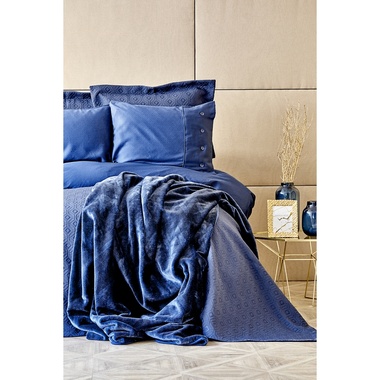 Постільна білизна з покривалом Karaca Home Infinity lacivert 2020-1 бавовна з синтетикою синій евро