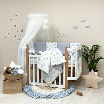 Комплект постельного белья Маленькая Соня Happy night Галактика серый для новорожденных