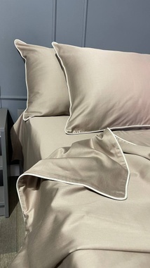 Постільна білизна MLS сатин Delux сіро-коричнева з молочним кантом двоспальний