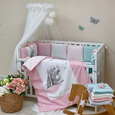 Комплект постельного белья Маленькая Соня Akvarel Зайка с бабочками пудра для новорожденных
