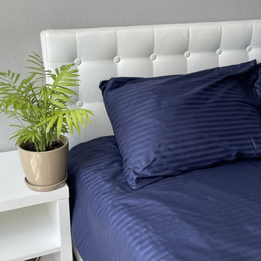 Комплект постельного белья Stripe Sense Dark Blue сатин-страйп SoundSleep темно-синий евро