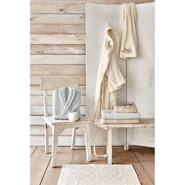 Набор халат с полотенцем Karaca Home Fronda Offwhite-Gri кремовый-серый S-M ; L-XL