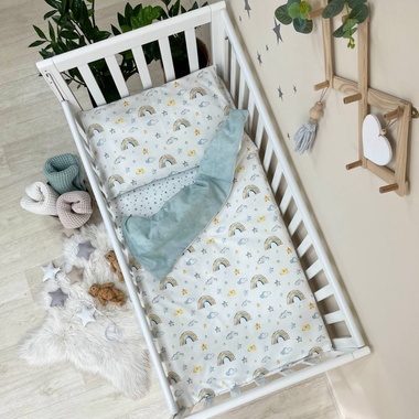 Комплект постельного белья Маленькая Соня Baby Mix Радуга горчично-голубая для новорожденных