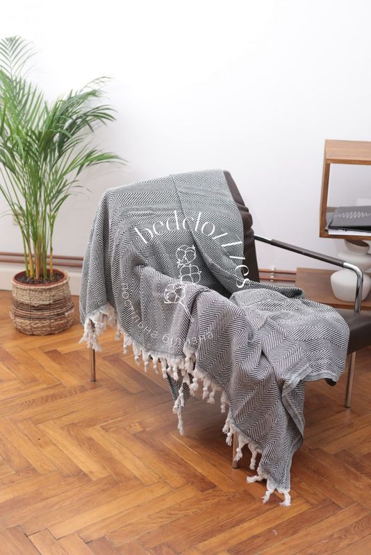 Бавовняне покривало Bedclozzzes зигзаги чорно-біле 200x230 см