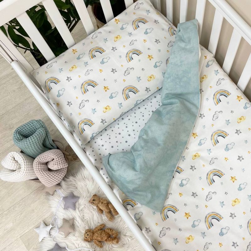 Комплект постельного белья Маленькая Соня Baby Mix Радуга горчично-голубая для новорожденных