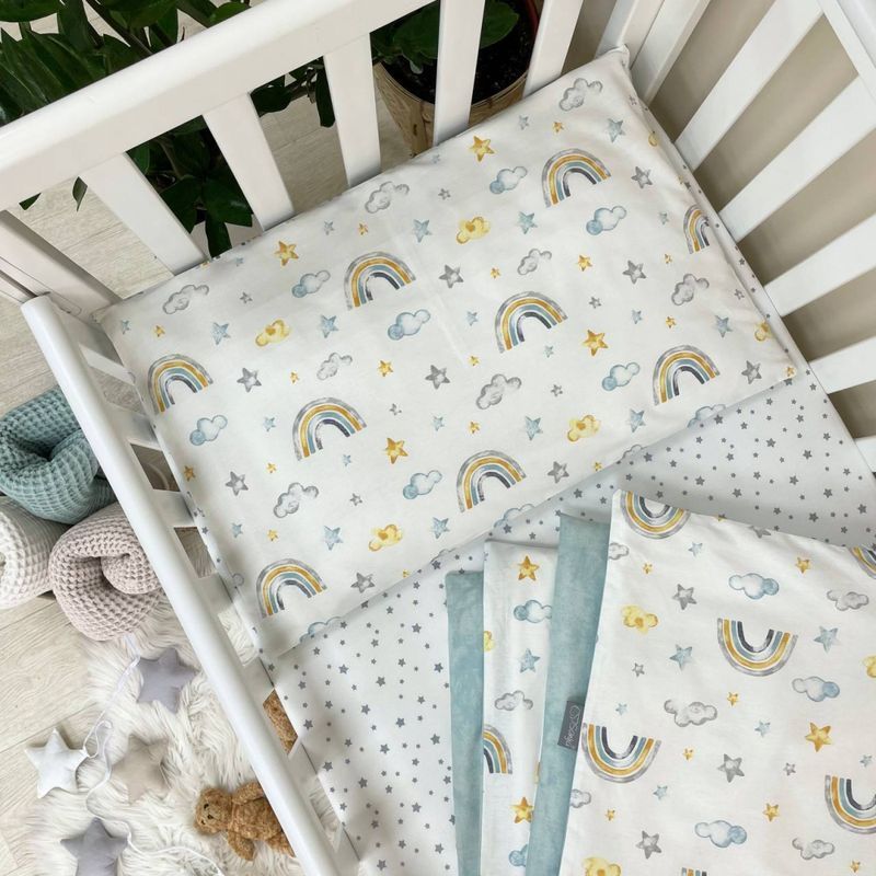 Комплект постельного белья Маленькая Соня Baby Mix Радуга горчично-голубая для новорожденных