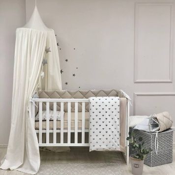 Комплект постільної білизни Маленька Соня Baby Mix Сіро-бежеві сердечка для новонароджених