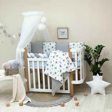 Комплект постельного белья Маленькая Соня Happy night Звезды серые для новорожденных