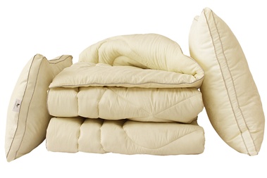 Комплект одеяло и 2 подушки 50х70 TAG лебяжий пух Бежевое, 145x215