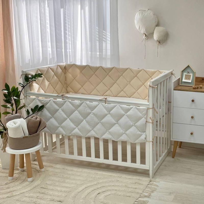 Бортик Маленькая Соня стеганый бежевый/белый 30x60 см + 30x120 см