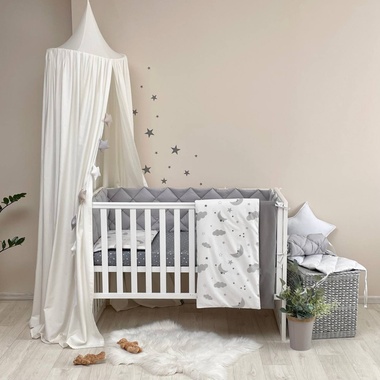 Комплект постільної білизни Маленька Соня Baby Mix Хмаринки сірі з місяцем для новонароджених