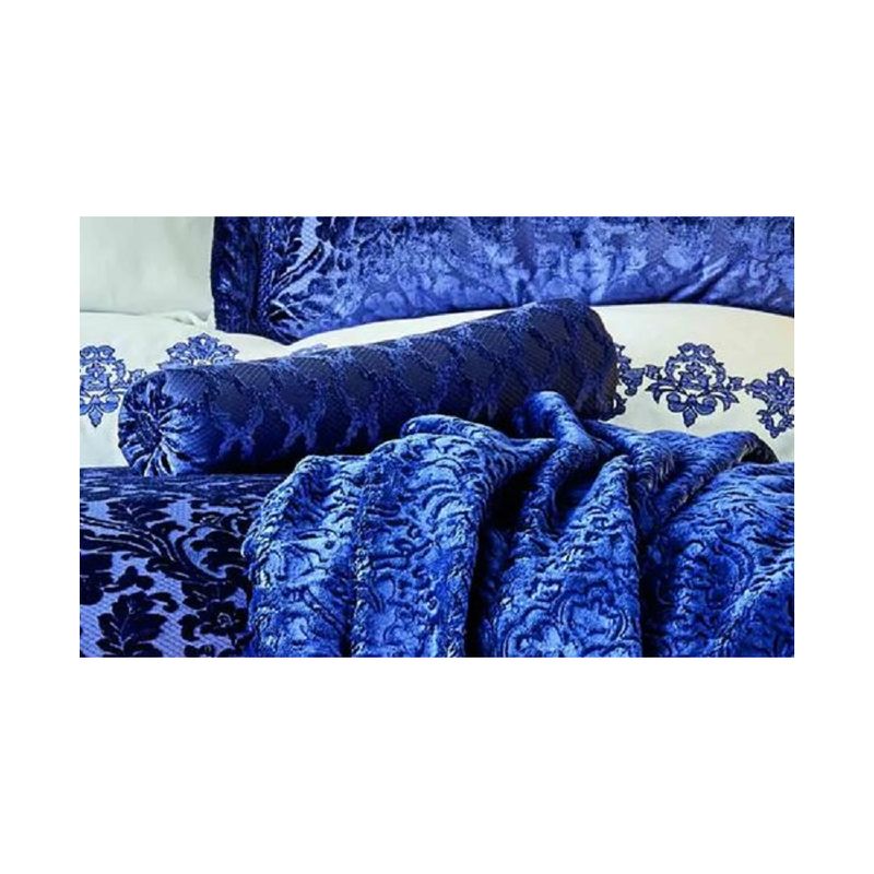 Постільна білизна з покривалом + плед Karaca Home Volante lacivert бавовна синій евро