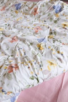 Постельное белье Bedclozzzes ранфорс цветочный принт с пудровым однотонным №6633+24 евро