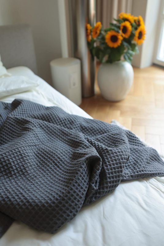 Бавовняне покривало Bedclozzzes &ldquo;грецька вафля&rdquo; графітове 220x240 см