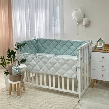 Стьобаний бортик Маленька Соня м'ята темна/білий 30x60 см + 30x120 см
