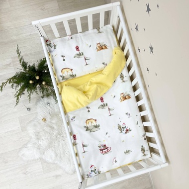 Комплект постельного белья Маленькая Соня фланель Снеговик желтый для новорожденных