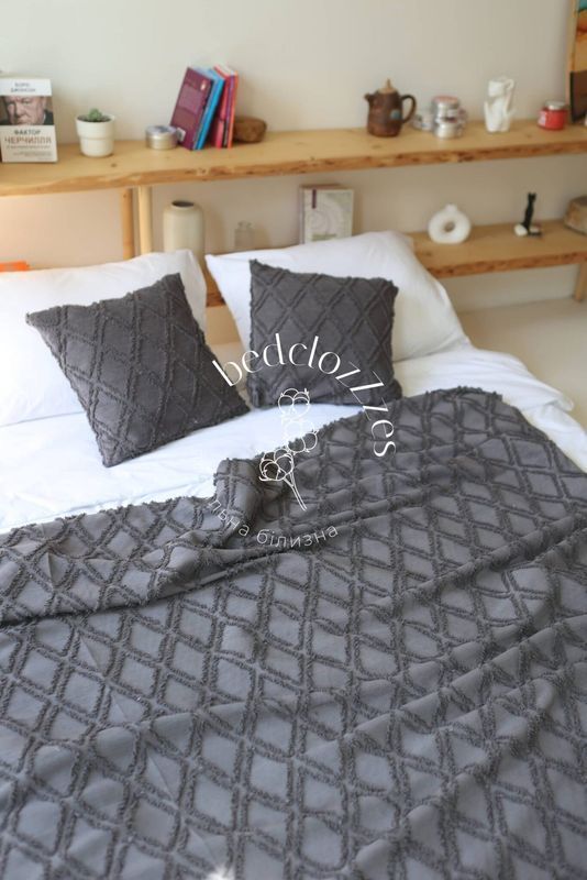Хлопковое покрывало Bedclozzzes &laquo;малый ромб&raquo; графитовое 200x220 см