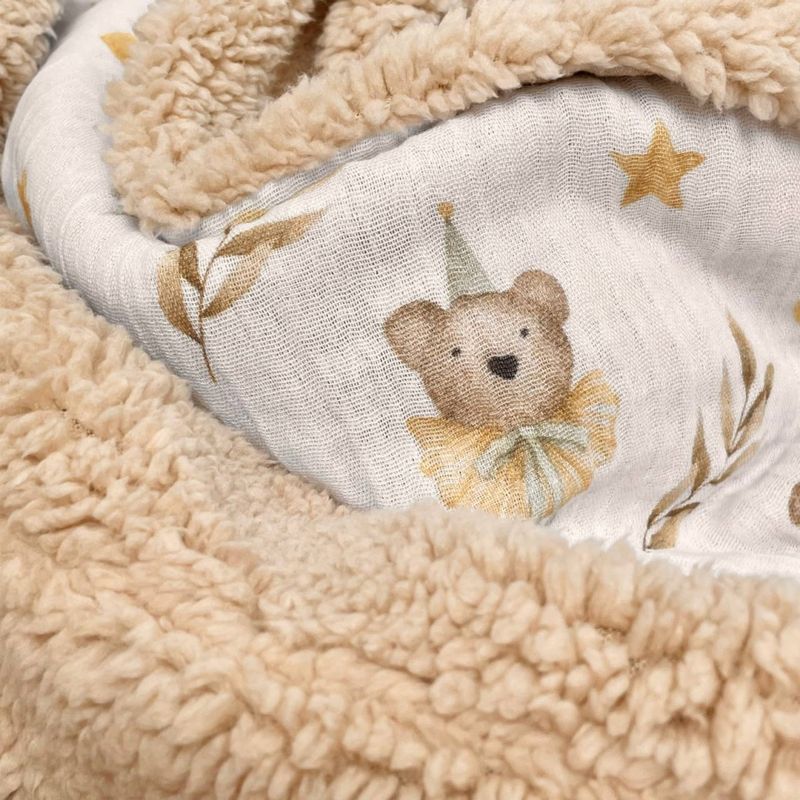 Плед Маленька Соня муслін на хутрі Teddy Ведмедики в ковпачках 80x100 см