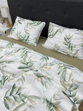 Постельное белье Bedclozzzes ранфорс оливковые листья с однотонным (6663+78) евро