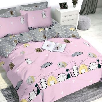 Комплект постільної білизни Lovely kitten pink SoundSleep бязь полуторний