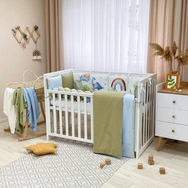 Комплект постельного белья Маленькая Соня Арт Дизайн "Дино" оливковый для новорожденных