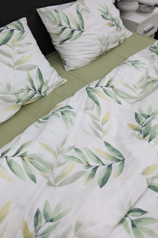 Постільна білизна Bedclozzzes ранфорс оливкове листя з однотонним (6663+78) євро
