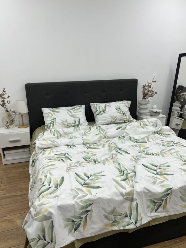 Постільна білизна Bedclozzzes ранфорс оливкове листя з однотонним (6663+78) євро