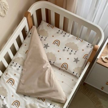 Комплект постільної білизни Маленька Соня Baby Mix Хмаринки із зірочками бежеві для новонародженого