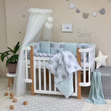 Комплект постільної білизни Маленька Соня Happy night Слоники м'ятний для новонароджених