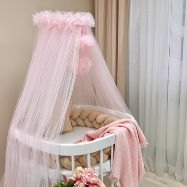Балдахін на ліжечко Маленька Соня з помпонами світло-рожевий