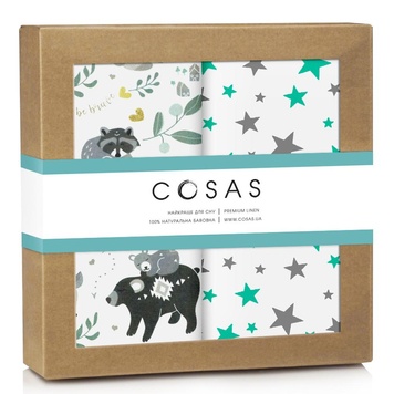 Набір пелюшок бязь Cosas ANIMALS WOOD STARFALLS MINT GREY 2 штуки, 80x100 см