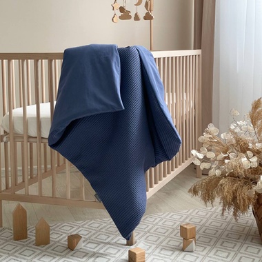 Плед-конверт с одеялом Маленькая Соня вафля+жатка синий 80х100 см