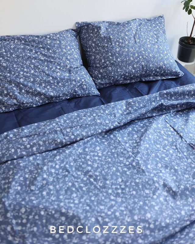 Постельное белье Bedclozzzes ранфорс Цветы с синим (№83+6624) евро